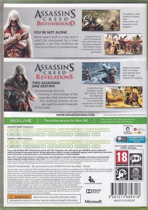 Assassins Creed Brotherhood + Revelations - XBOX 360 (B Grade) (Genbrug)